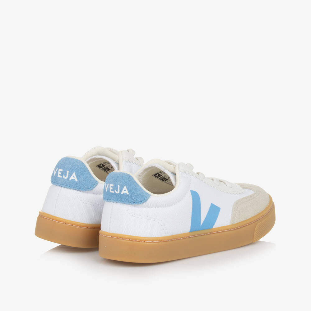 VEJA-White & Blue Volley Canvas Slip-On Trainers | Childrensalon