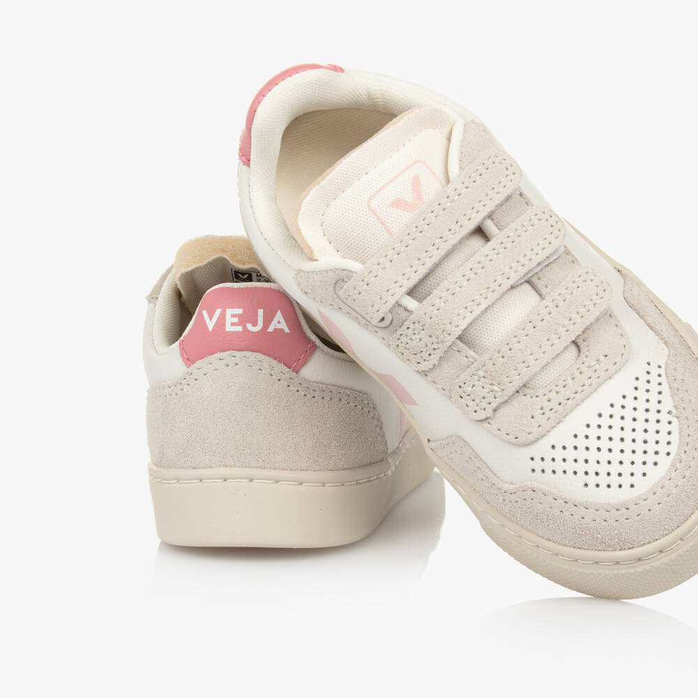 VEJA-Бело-розовые кожаные кроссовки V-90 | Childrensalon