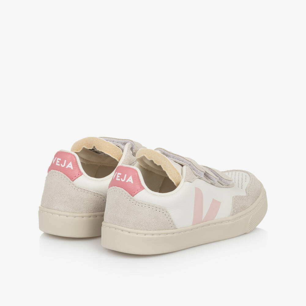 VEJA-Бело-розовые кожаные кроссовки V-90 | Childrensalon