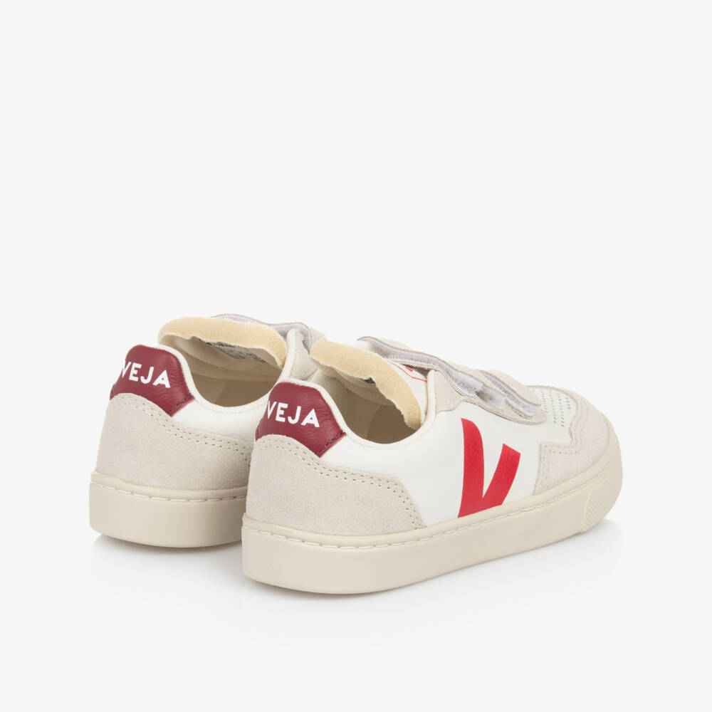VEJA-Бело-бордовые кожаные кроссовки V-90 | Childrensalon