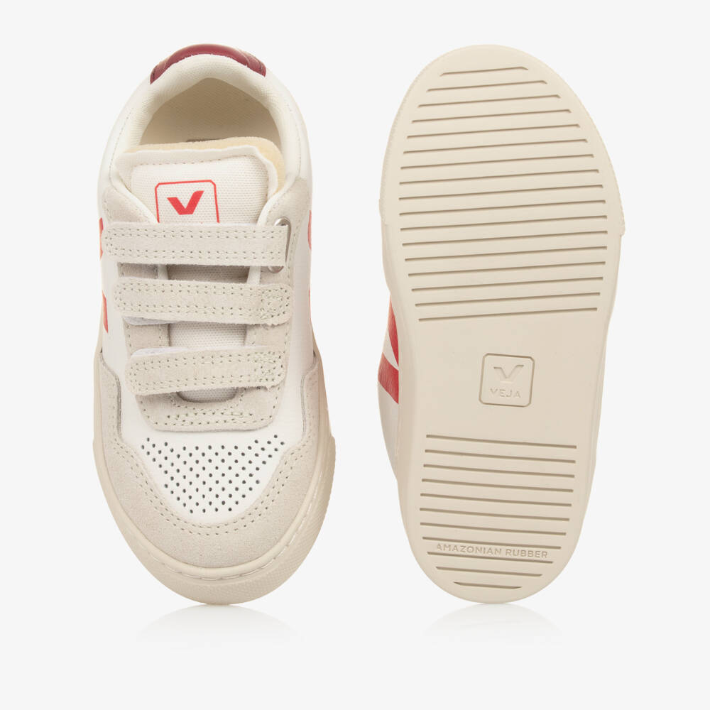 VEJA-Бело-бордовые кожаные кроссовки V-90 | Childrensalon