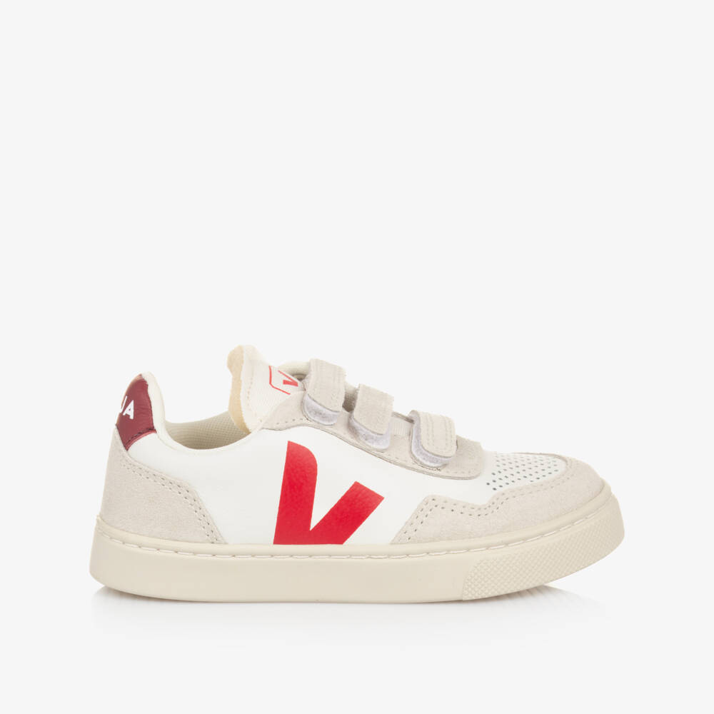 VEJA-Бело-бордовые кожаные кроссовки V-90 | Childrensalon