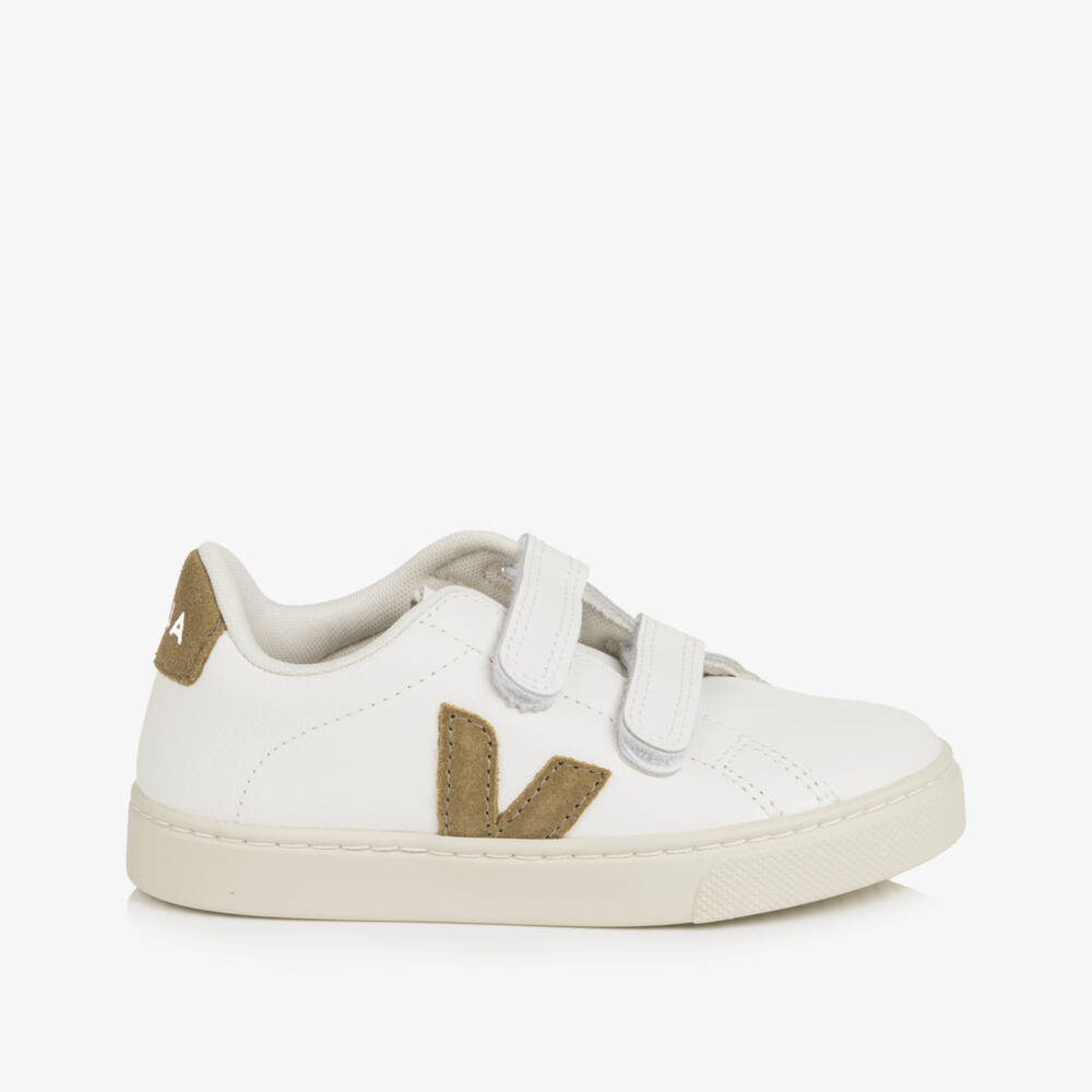 VEJA-White Esplar Leather Velcro Trainers | Childrensalon