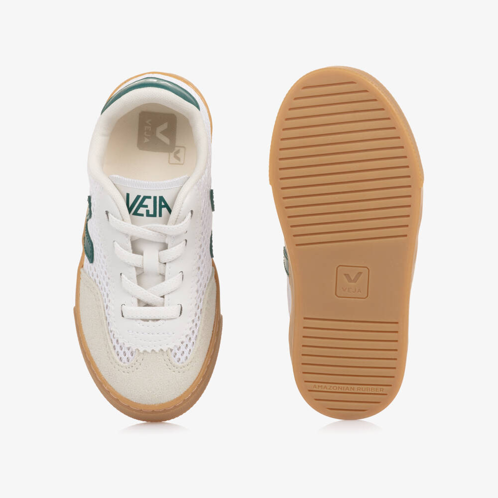 VEJA-White & Green Mesh Small Volley Aircell Slip On Trainers | Childrensalon