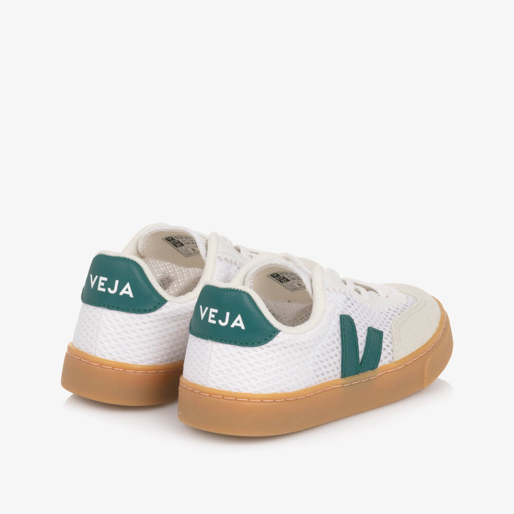 VEJA-White & Green Mesh Small Volley Aircell Slip On Trainers | Childrensalon
