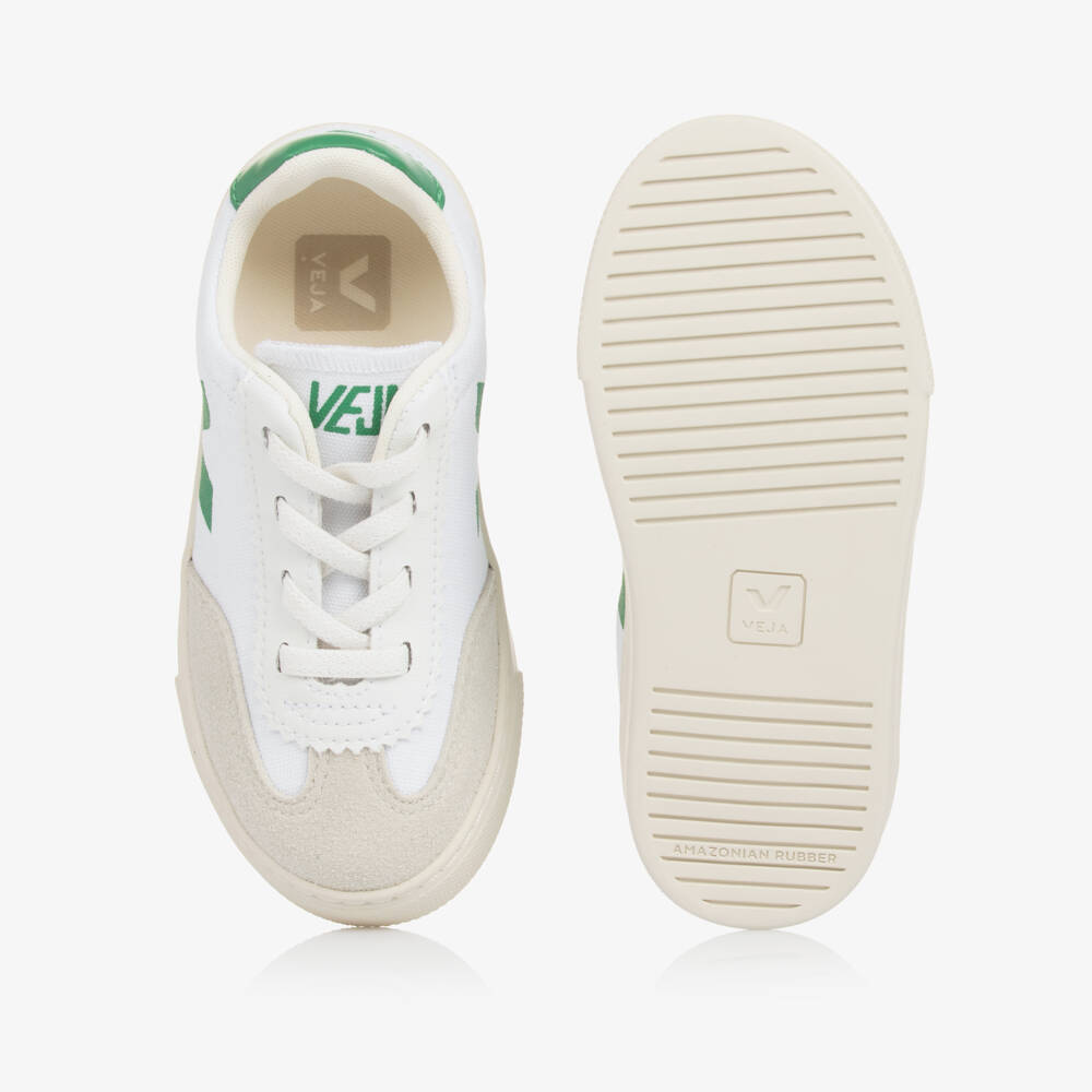 VEJA-White & Green Volley Canvas Slip-On Trainers | Childrensalon