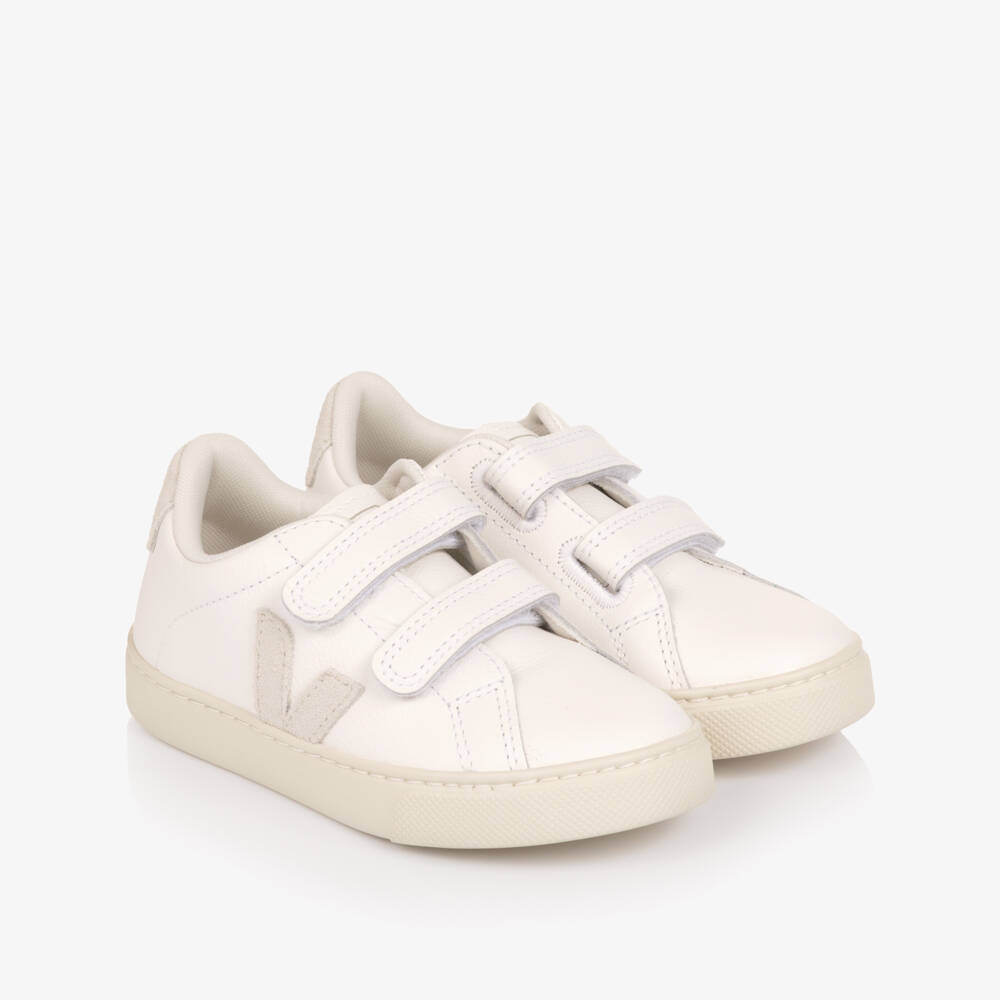 VEJA-White Leather Esplar Velcro Trainers | Childrensalon