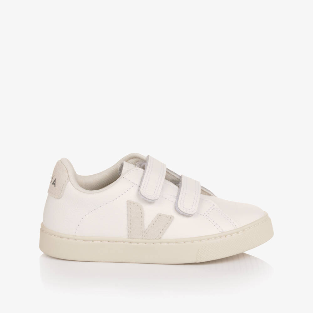VEJA-White Leather Esplar Velcro Trainers | Childrensalon