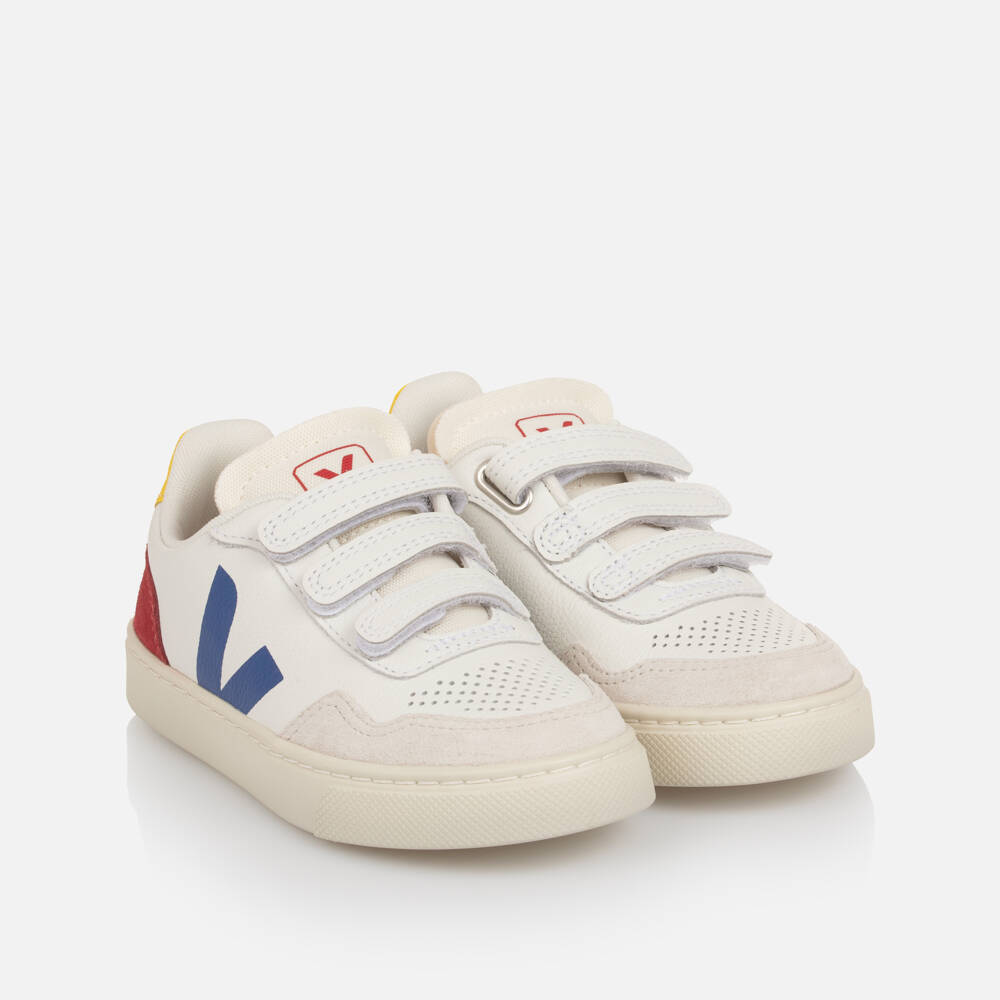 VEJA-White Small V-90 Leather Velcro Trainers | Childrensalon