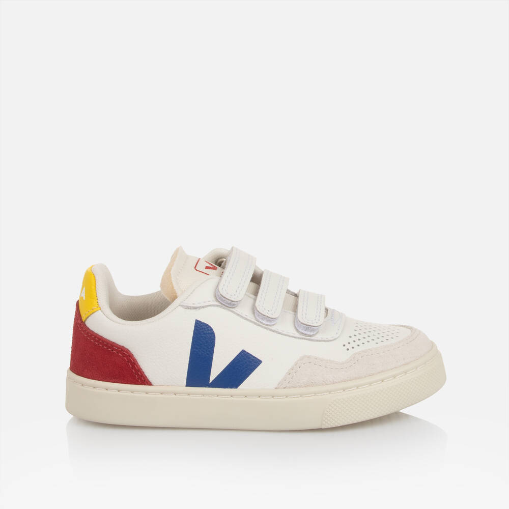 VEJA-White Small V-90 Leather Velcro Trainers | Childrensalon