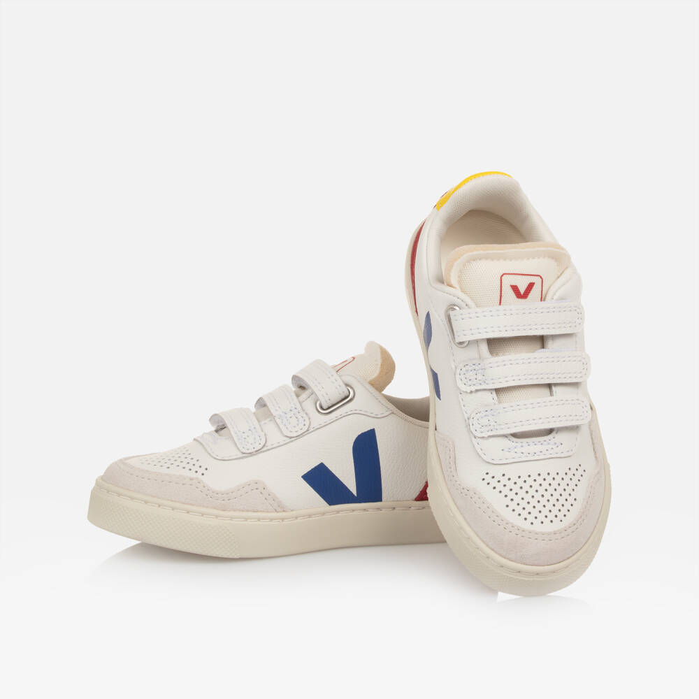 VEJA-White V-90 Leather Velcro Trainers | Childrensalon