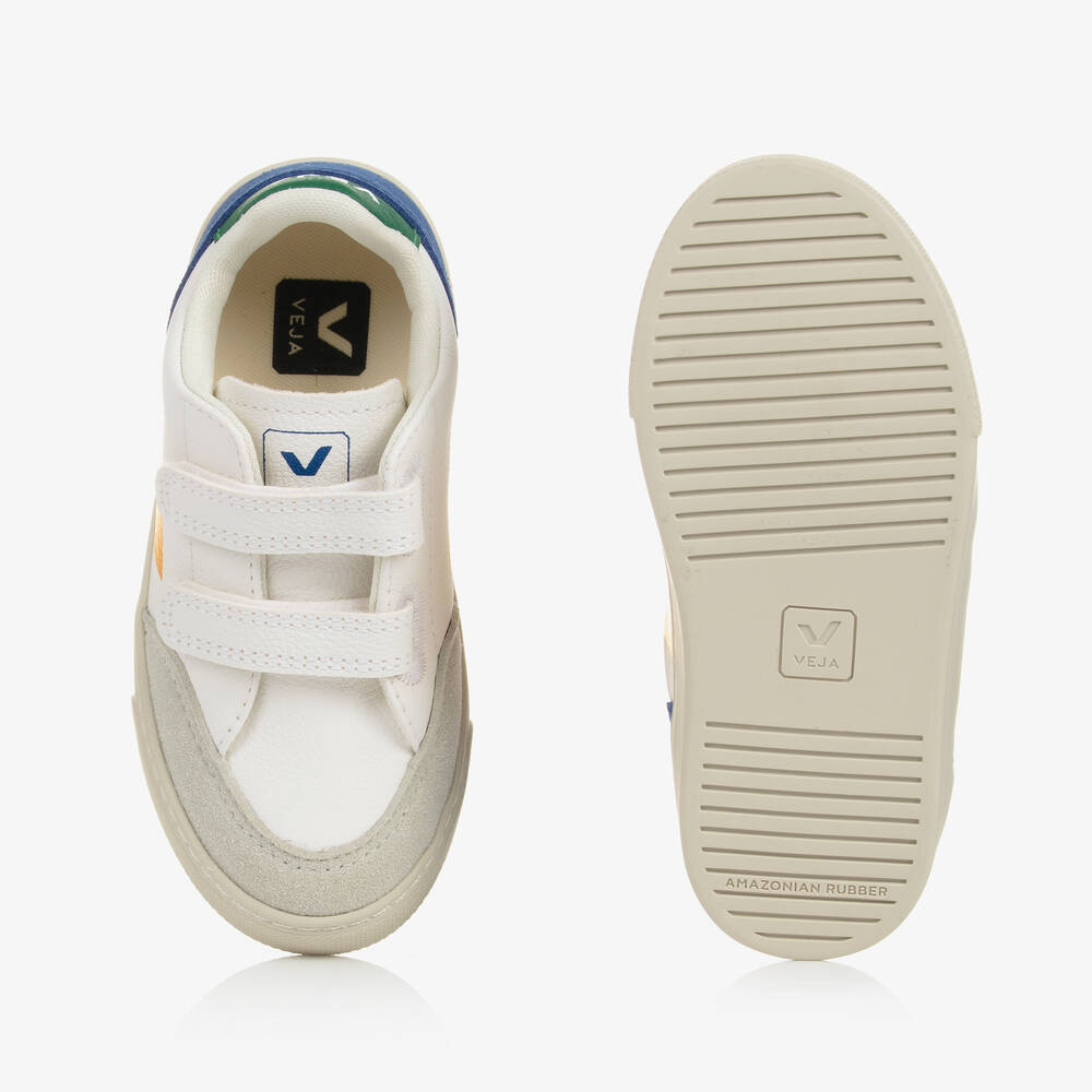 VEJA-White & Yellow Leather Velcro V-12 Trainers | Childrensalon