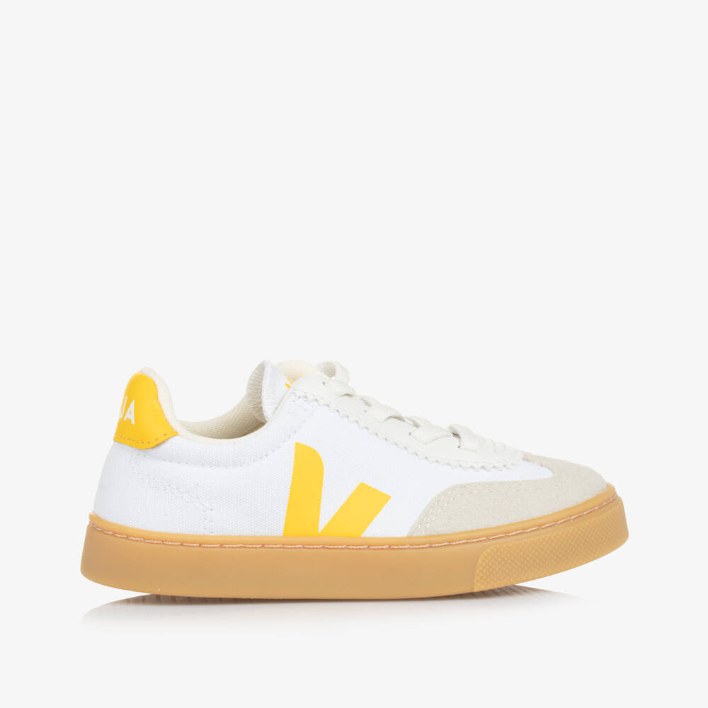 VEJA-White & Yellow Volley Canvas Slip-On Trainers | Childrensalon