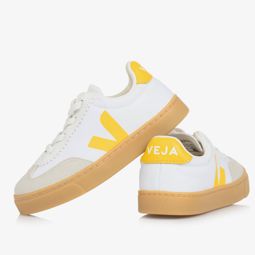 VEJA-White & Yellow Volley Canvas Slip-On Trainers | Childrensalon
