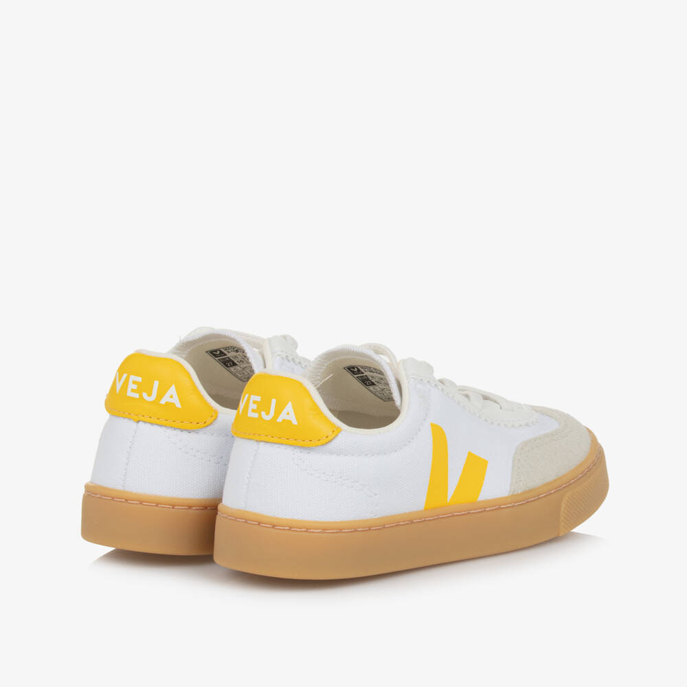 VEJA-White & Yellow Volley Canvas Slip-On Trainers | Childrensalon