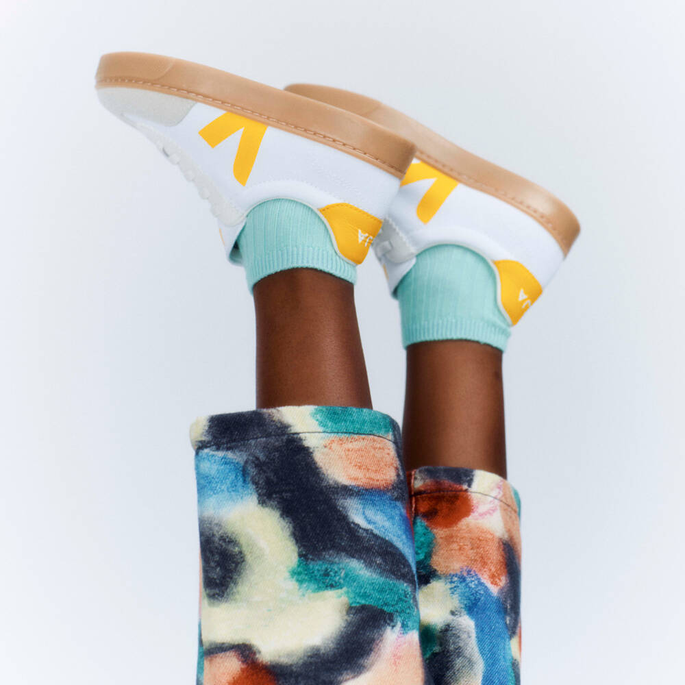 VEJA-White & Yellow Volley Canvas Slip-On Trainers | Childrensalon