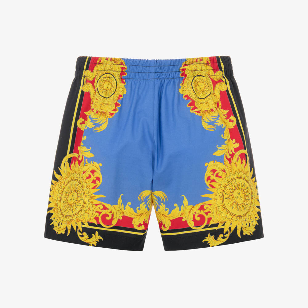 Versace-Baby Boys Blue & Yellow Poplin Shorts with Sun Prints | Childrensalon