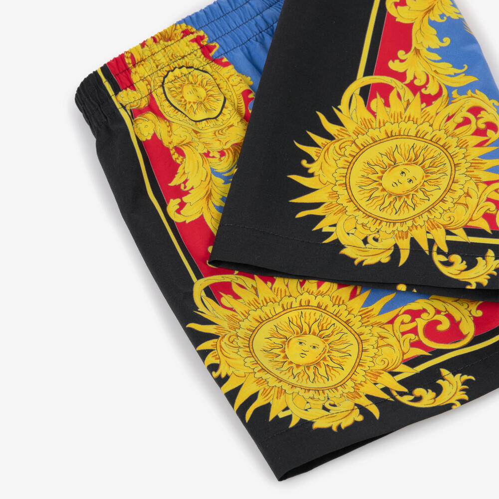 Versace-Baby Boys Blue & Yellow Poplin Shorts with Sun Prints | Childrensalon