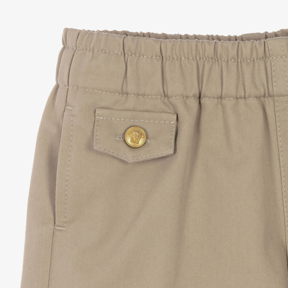 Versace-Baby Boys Boys Khaki Beige Gabardine Shorts | Childrensalon