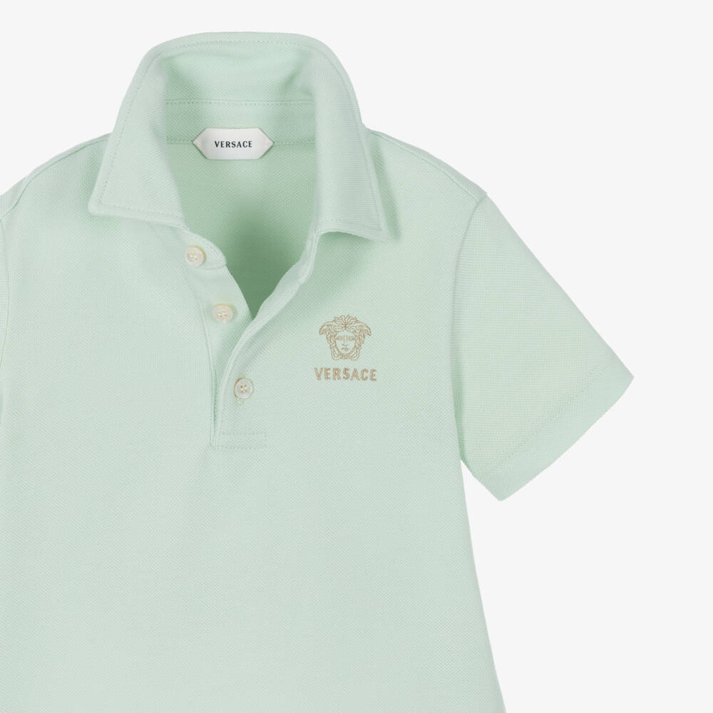 Versace-Baby Boys Embroidered Cotton Piqué Polo Shirt in Mint Green | Childrensalon