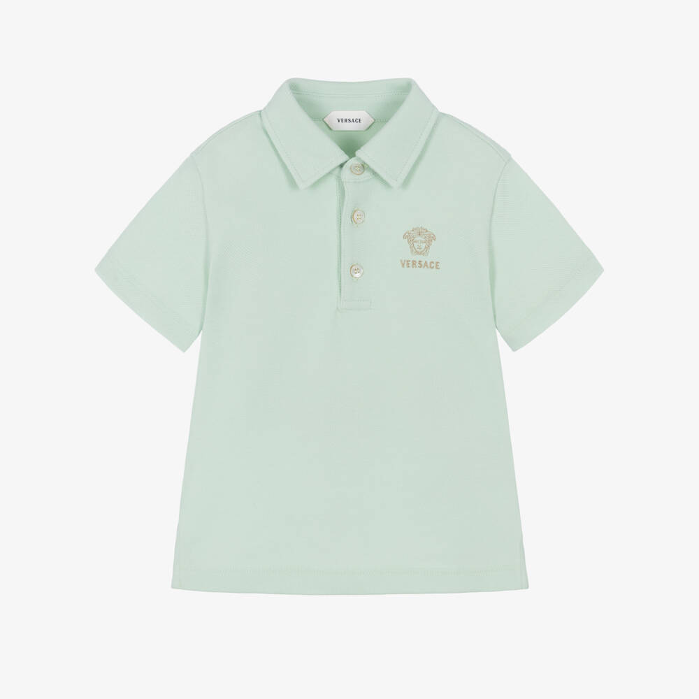 Versace-Baby Boys Embroidered Cotton Piqué Polo Shirt in Mint Green | Childrensalon
