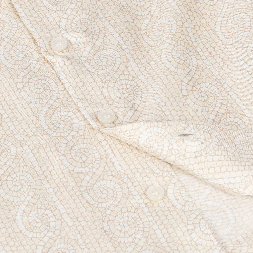 Versace-Baby Boys Ivory & Beige Greca Mosaic Silk Shirt | Childrensalon