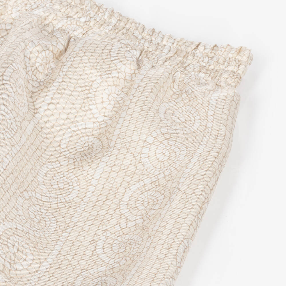 Versace-Baby Boys Ivory & Beige Greca Mosaic Silk Shorts | Childrensalon