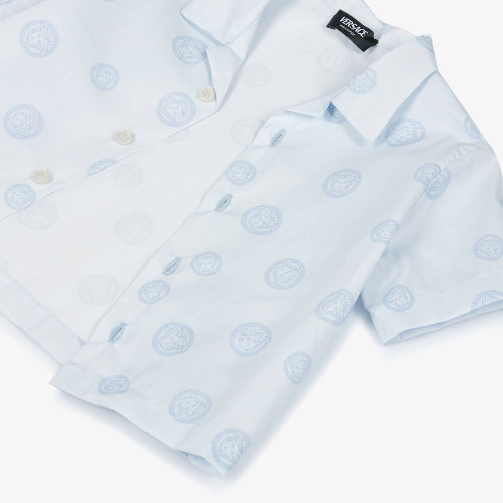 Versace-طقم شورت قطن لون أزرق فاتح للأولاد الرضع | Childrensalon