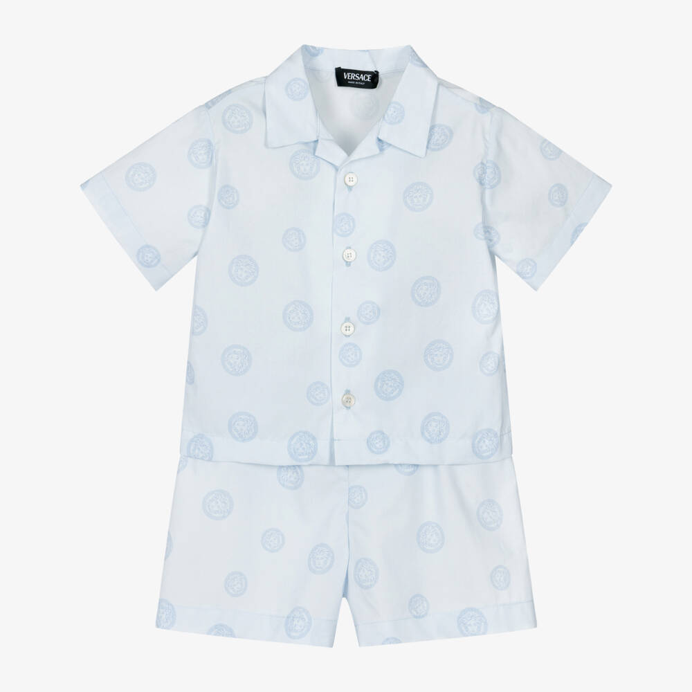 Versace-Baby Boys Pale Blue Cotton Medusa Logo Shorts Set | Childrensalon