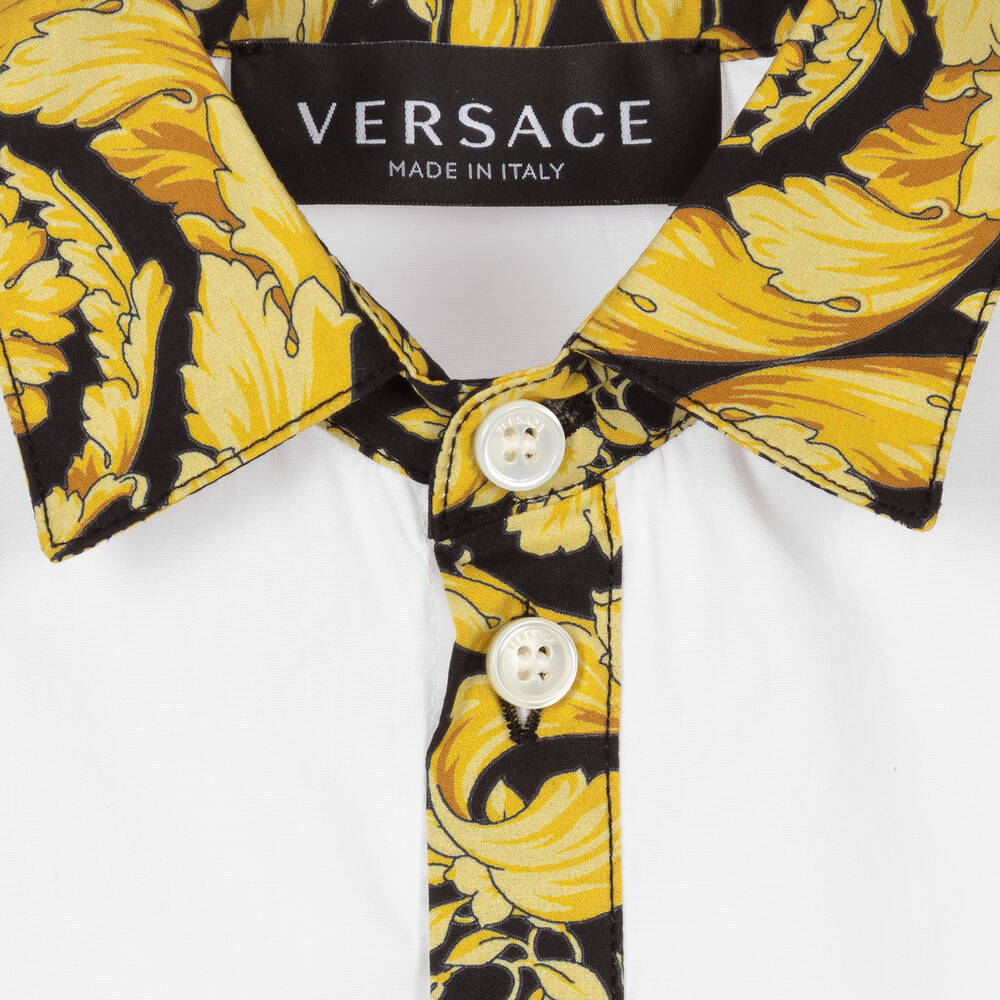 Versace-قميص قطن لون أبيض بنقشة الباروك للمواليد | Childrensalon
