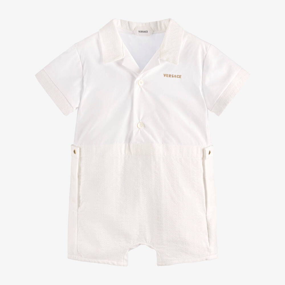 Versace-Baby Boys White Cotton Shortie | Childrensalon
