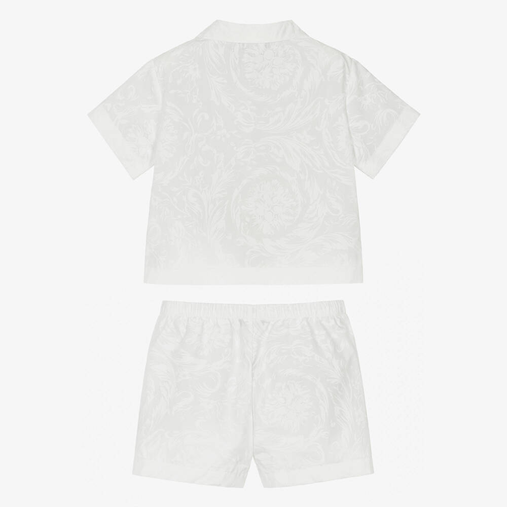 Versace-Baby Boys White Cotton Shorts Set with Barocco Pattern | Childrensalon