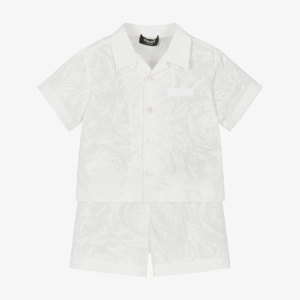 Versace-Baby Boys White Cotton Shorts Set with Barocco Pattern | Childrensalon
