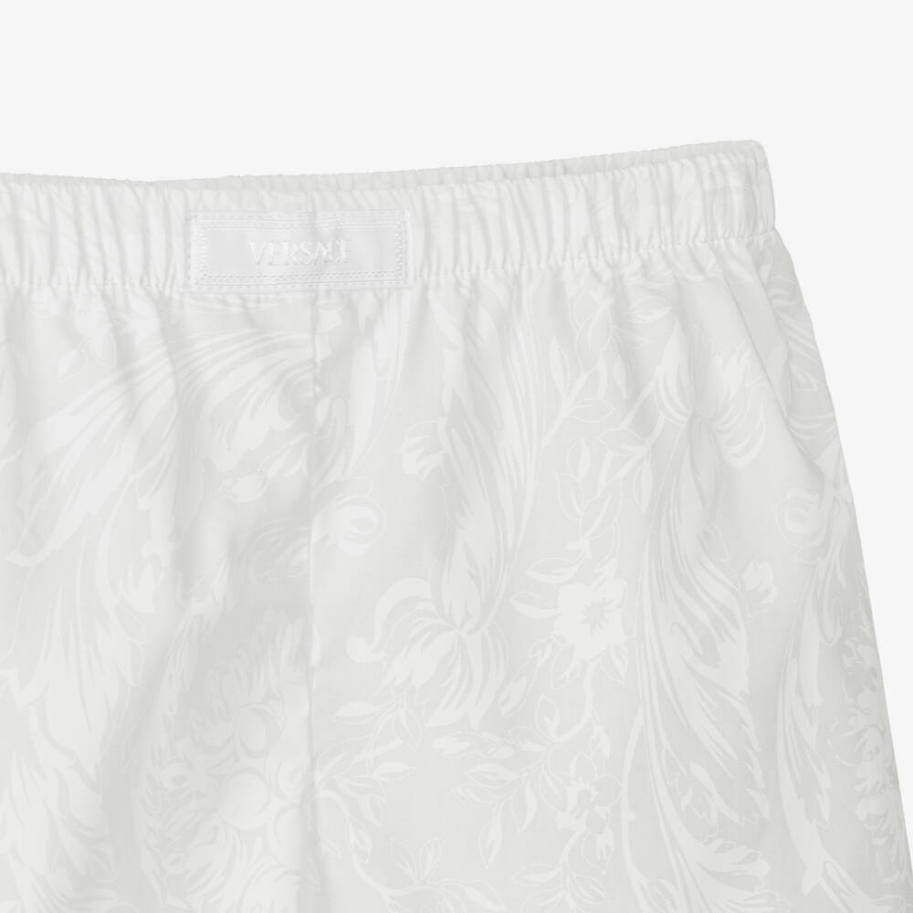 Versace-Baby Boys White Cotton Shorts Set with Barocco Pattern | Childrensalon