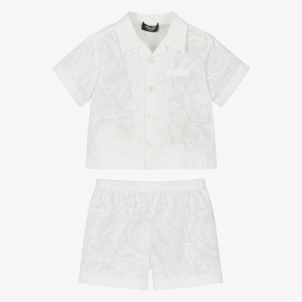 Versace-Baby Boys White Cotton Shorts Set with Barocco Pattern | Childrensalon