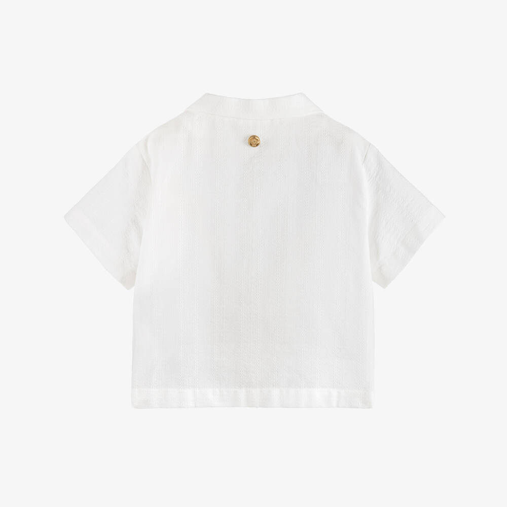 Versace-Baby Boys White Micro Greca Cotton Shirt | Childrensalon
