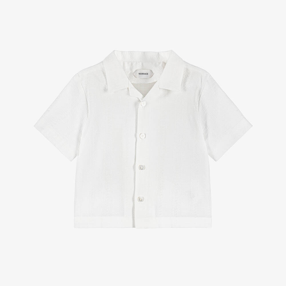 Versace-Baby Boys White Micro Greca Cotton Shirt | Childrensalon