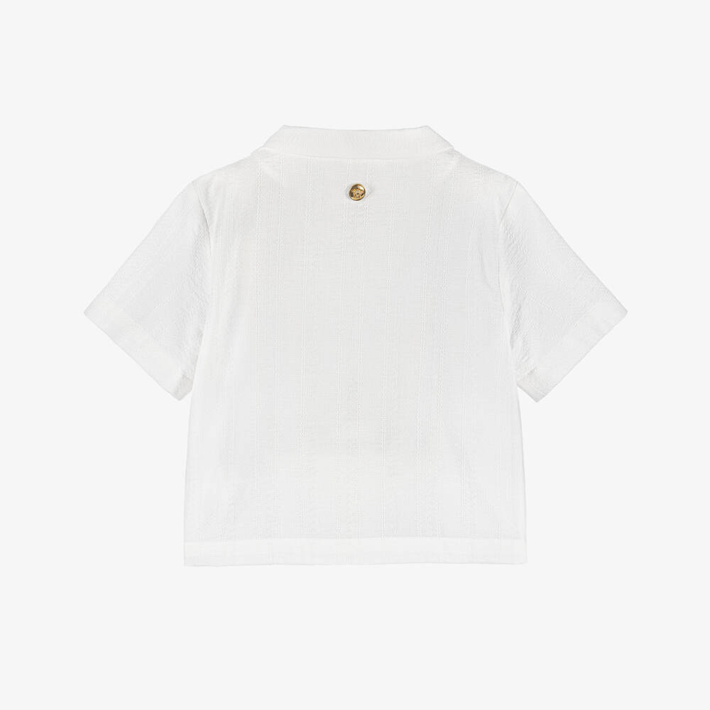 Versace-Baby Boys White Micro Greca Cotton Shirt | Childrensalon