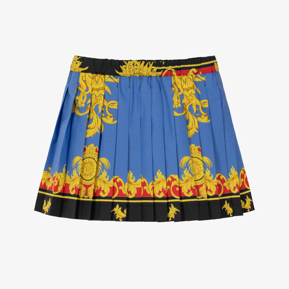 Versace-Baby Girls Blue & Gold Sun Print Pleated Poplin Skirt | Childrensalon
