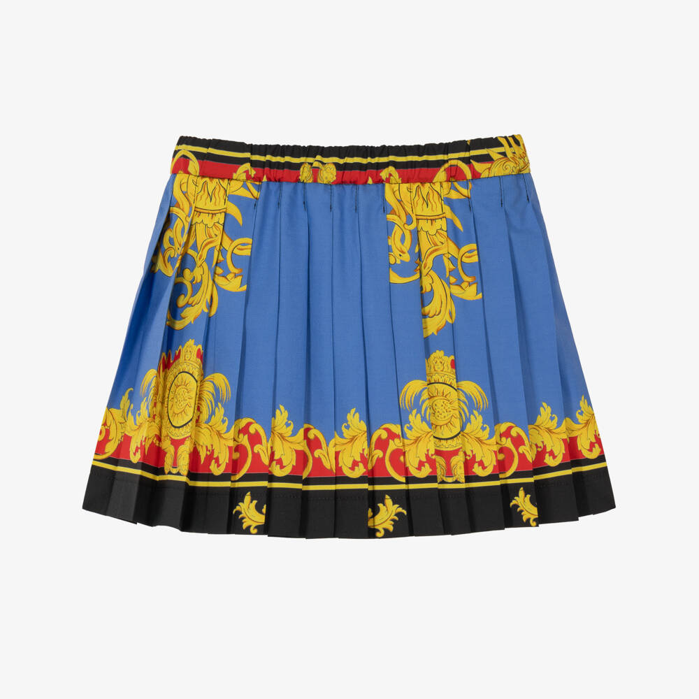 Versace-Baby Girls Blue & Gold Sun Print Pleated Poplin Skirt | Childrensalon