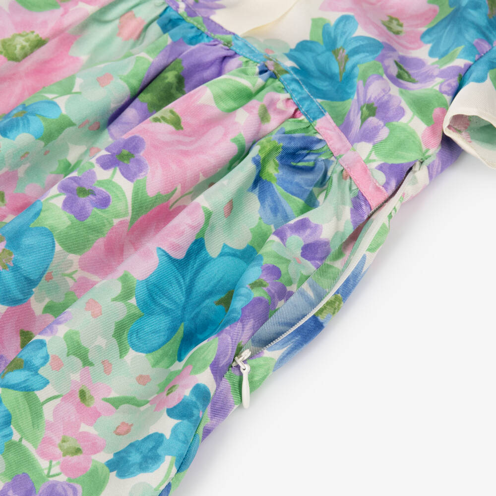 Versace-Baby Girls Blue & Purple Meadow Print Silk Twill Dress | Childrensalon