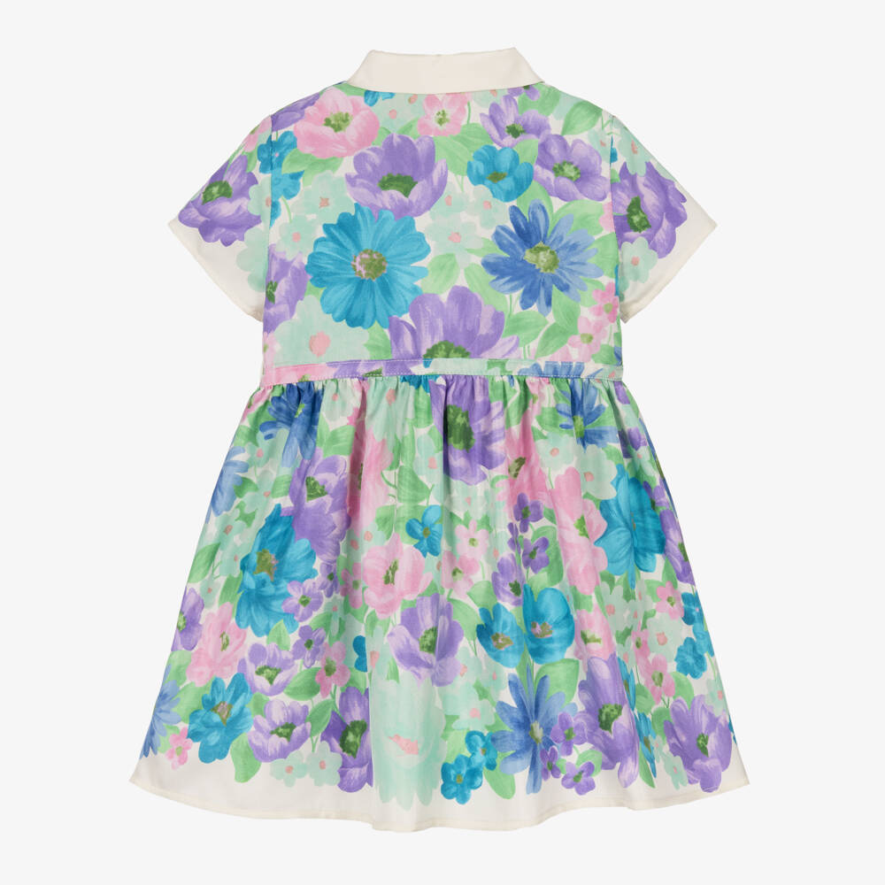 Versace-Baby Girls Blue & Purple Meadow Print Silk Twill Dress | Childrensalon