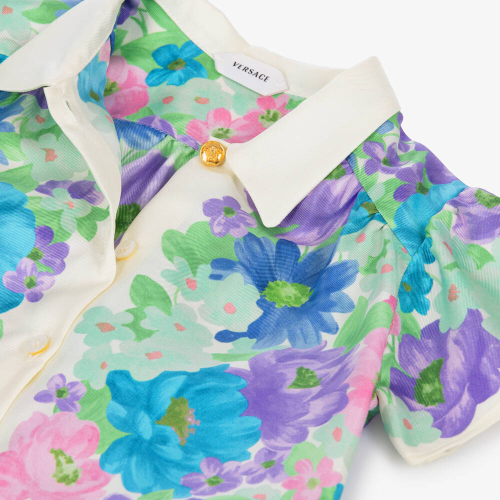 Versace-Baby Girls Blue & Purple Meadow Print Silk Twill Shirt | Childrensalon