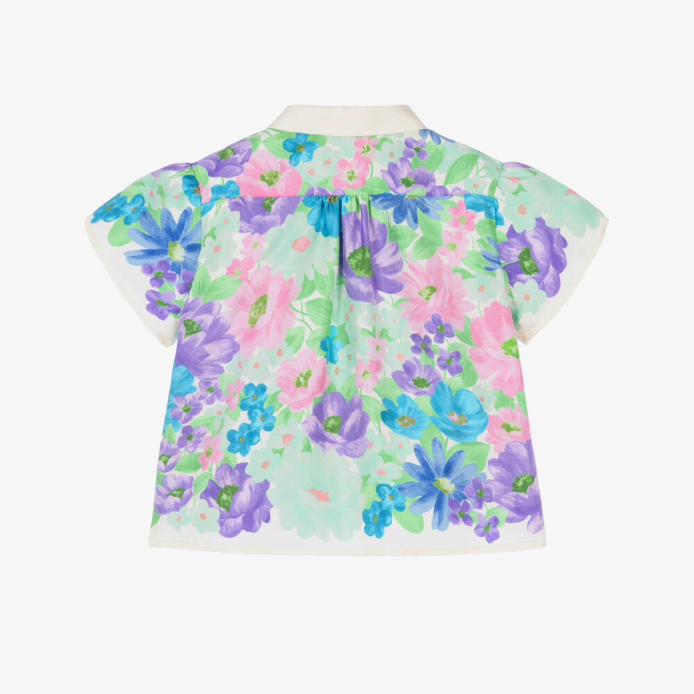 Versace-Baby Girls Blue & Purple Meadow Print Silk Twill Shirt | Childrensalon