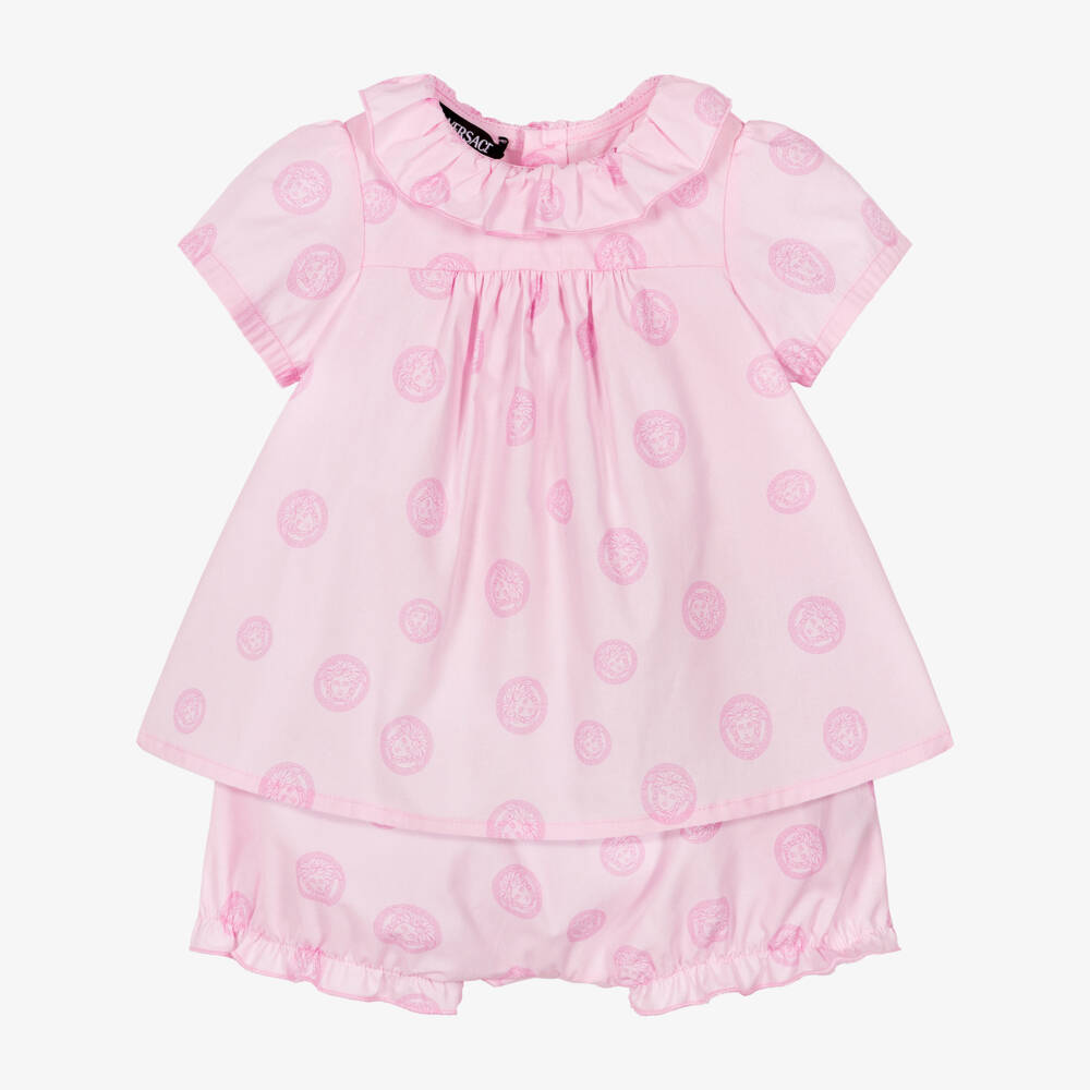 Versace-Baby Girls Pink Cotton Medusa Shorts Set | Childrensalon