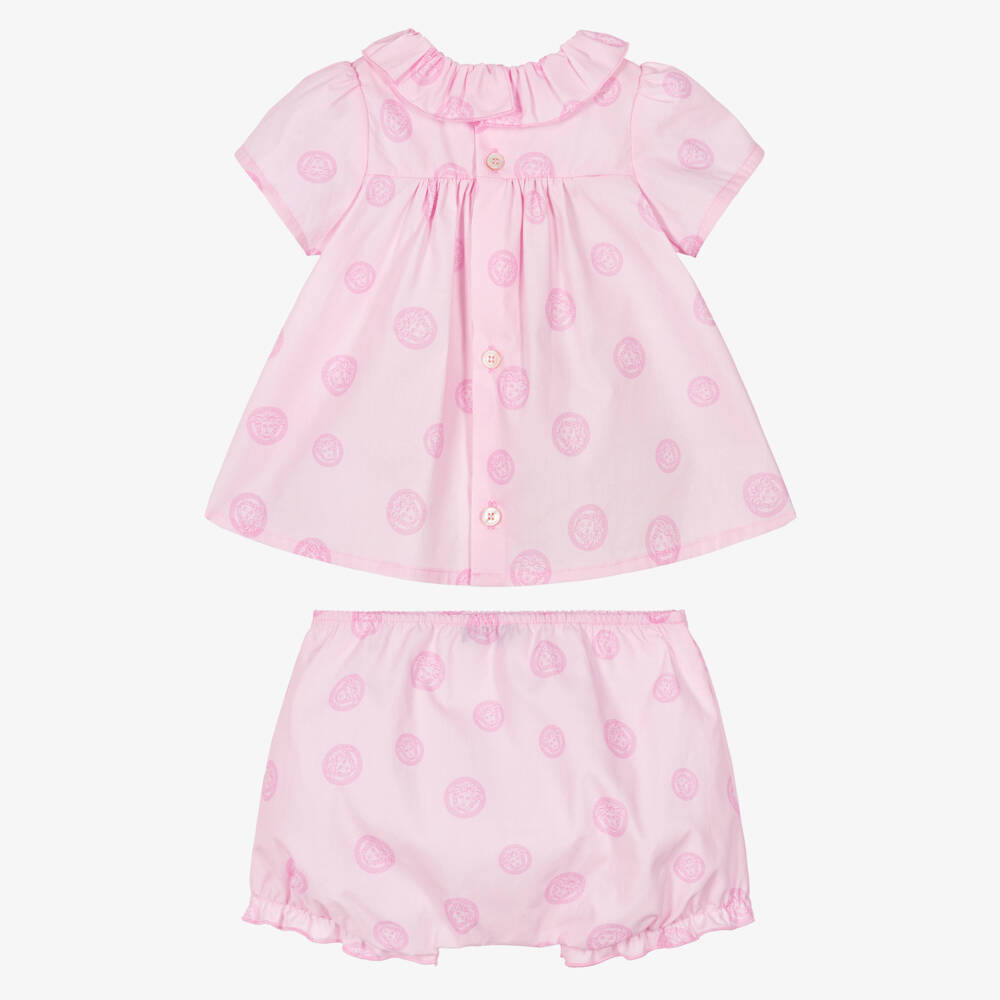 Versace-Baby Girls Pink Cotton Medusa Shorts Set | Childrensalon