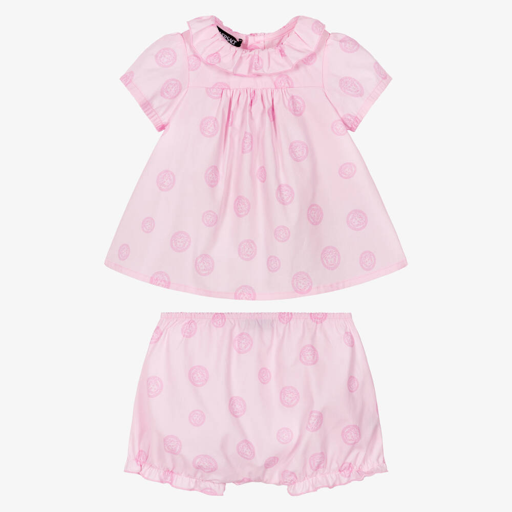 Versace-Baby Girls Pink Cotton Medusa Shorts Set | Childrensalon