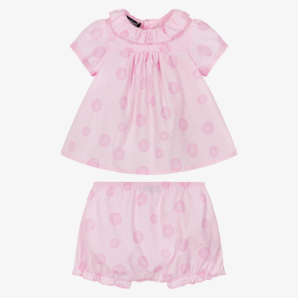Versace-Baby Girls Pink Cotton Medusa Shorts Set | Childrensalon