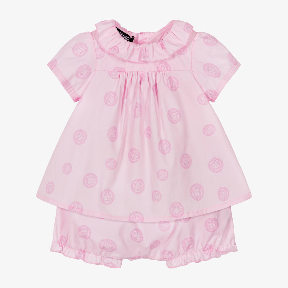 Versace-Baby Girls Pink Cotton Medusa Shorts Set | Childrensalon
