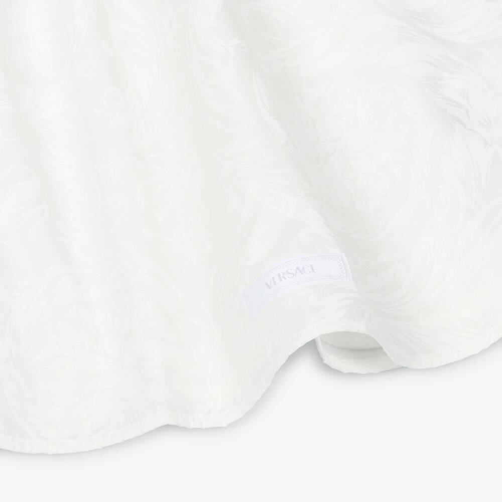 Versace-Baby Girls White Cotton Dress with Barocco Design | Childrensalon
